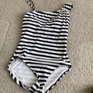 one piece striped off the shoulder swimsuit